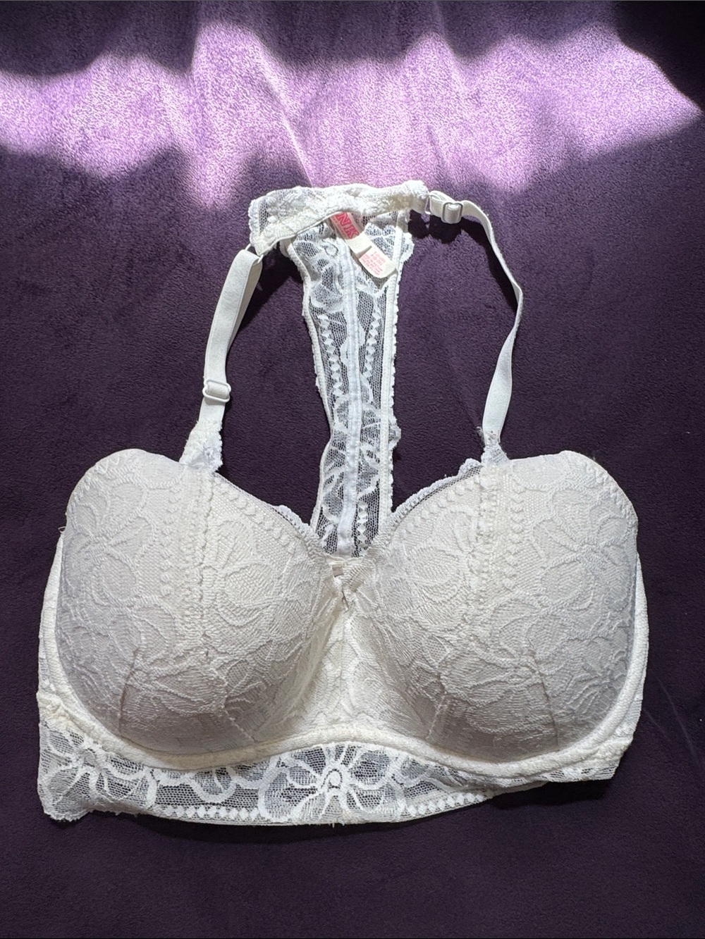 PINK Victoria's Secret Ivory Lace Racerback Push-up Bralette
